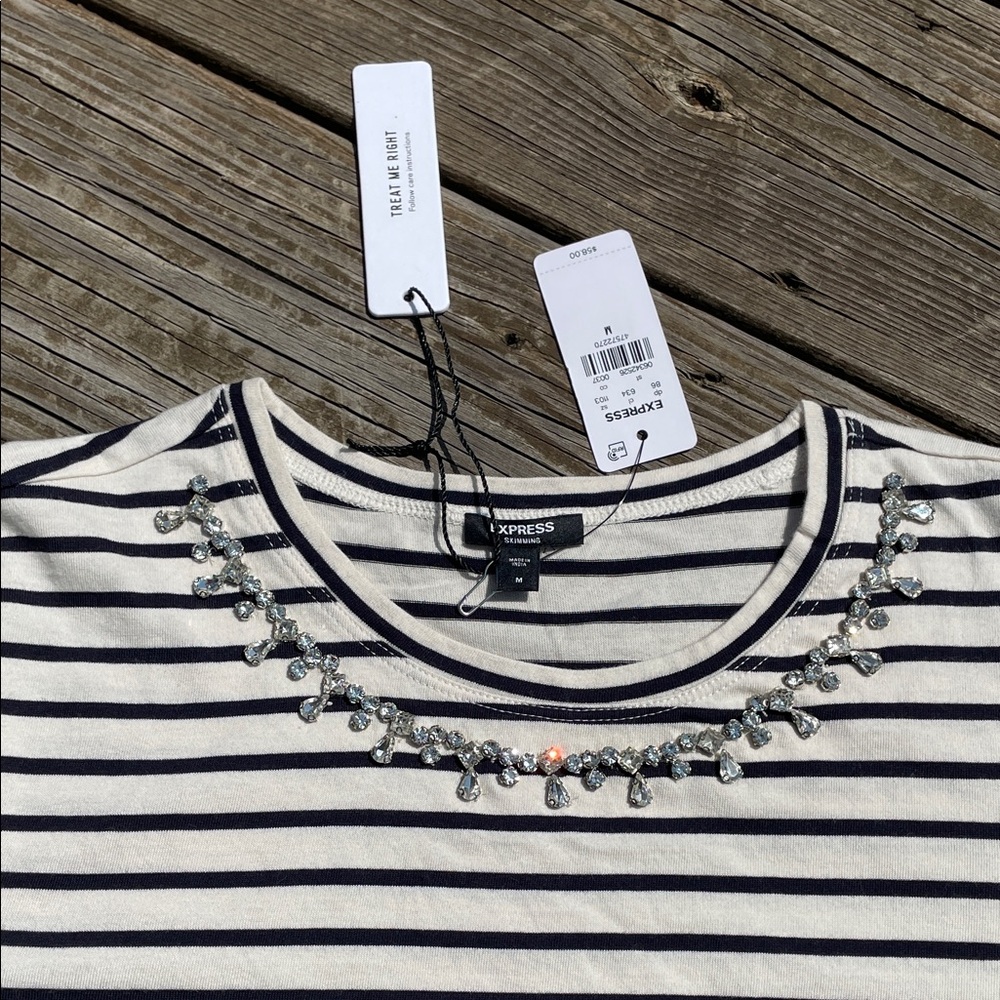 Express Tee With A Gem Embellished Neckline